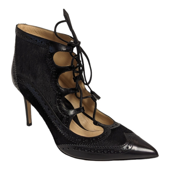 Marion Parke Miki Black Ankle Boot Stiletto Lace Suede Calf Hair Oxford 38.5 - Picture 13 of 13